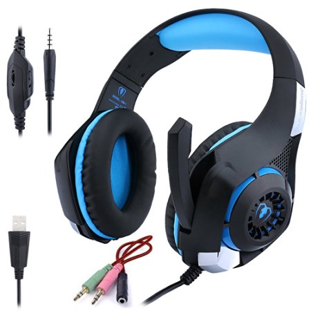 Beexcellent Gaming Headphone Stereo Gaming Headsets with Deep Bass LED Lighting for hi-fi systems PS4,PC (Blue)