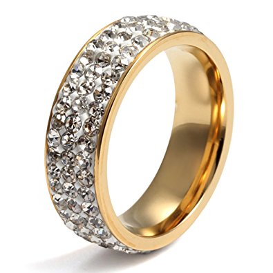 Women Stainless Steel Eternity Ring CZ Cubic Zirconia Circle Round,Gold Plated,7mm Width