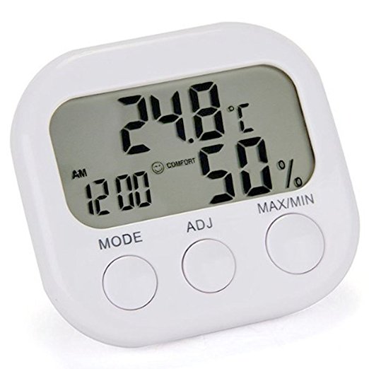 Momoday Mini Indoor/Outdoor Digital LCD Thermometer Hygrometer Clock Temperature Humidity Meter Gauge(White)