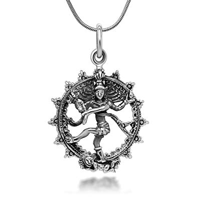 Chuvora Sterling Silver Nataraja Shiva Dance of Destruction Statue Figure 3D Pendant Amulet Necklace 18''