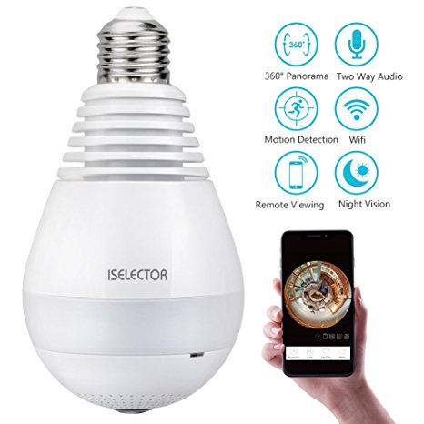 Wireless Security Camera, ISELECTOR Bulb Camera with 360 Degree Hidden Camera for Home Security Systems