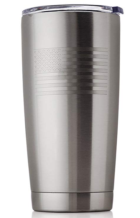 OUTZIE Vacuum Insulated American Flag Tumbler 20oz Built From 100% Food Grade Stainless Steel is Safe For All of Your Beverages - Hot or Cold - Etched American Flag Logo - made to last a lifetime