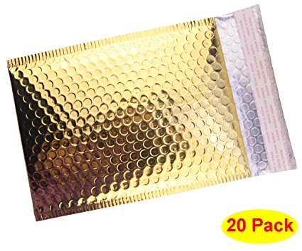HOSL 20 Pack Metallic Padded Bubble Mailers 6.25"(W) x 9.25"(L) (Inner) Golden