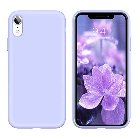 YINLAI iPhone XR Case 2018, Liquid Silicone Slim Soft Gel Rubber Cover Microfiber Cloth Lining Cushion Lightweight Shockproof Protective Durable Girly Women Phone Covers for iPhone XR, Purple/Lavender