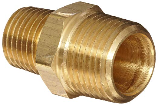 Anderson Metals Brass Pipe Fitting, Reducing Hex Nipple, 3/8" Male Pipe x 1/4" Male Pipe