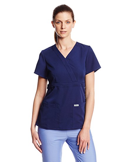 Grey's Anatomy Women's Junior-Fit Three-Pocket Mock-Wrap Scrub Top