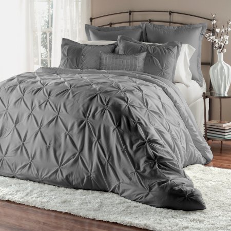 Unique Home 8-Piece Lucilla Pinch Pleat Comforter Set - Fade Resistant, Wrinkle Free, No Ironing Necessary, Super Soft - Queen, Grey