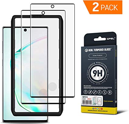 GPEL Galaxy Note 10 Screen Protector [2-Pack] Tempered Glass Compatible with Ultrasonic Fingerprint Case Friendly HD Clear 3D Curved Bubble Free 9H Hardness Easy Installation with Applicator