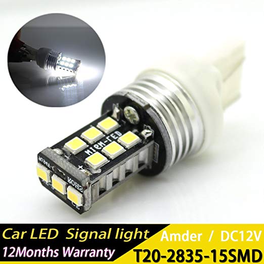 T20 W21 7440 LED Back Up Reverse Light Bulb 15-2835 SMD 15W 800Lumens Super Brighter Xenon White 6000K Pack of 2