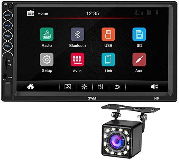 Double Din 7 Inch Car FM Radio MP5 Player, 2 Din Touch Screen in-Dash Stereo Car Audio System Autoradio with Bluetooth Hand Free, Rear-View Camera, Phone MirrorLink Interconnection