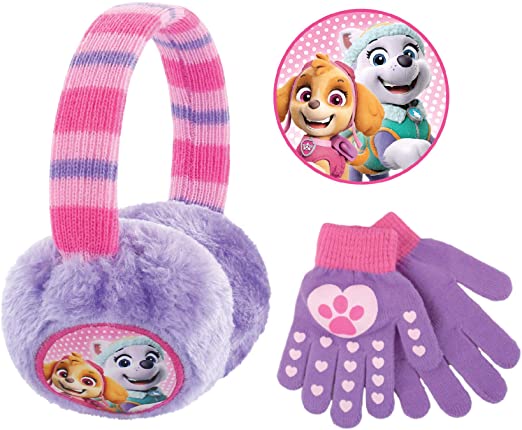 Nickelodeon Toddler Winter Earmuffs and Kids Gloves, Paw Patrol Skye and Everest Ear Warmers for Girls Ages 4-7, Purple