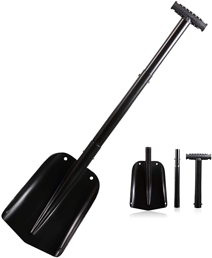 vplus Retractable Snow Shovel, Aluminium Alloy Snow Sand Mud Removal Tool for Car Snow Shovel Outdoor Camping and Garden, Detachable Construction, Black