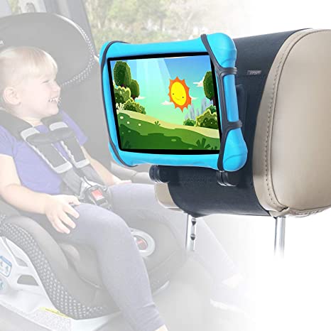 TFY Car Headrest Mount for 7-10 inch Fire, Fire HD, Kindle, Kids Edition Tablets, Angle Adjustable Holder with Silicon Holding Net