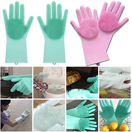 RYLAN Silicone Scrubbing Gloves, Non-Slip, Dishwashing and Pet Grooming, Magic Latex Gloves for Household Cleaning Great for Protecting Hands in Dishwashing, Cleaning Gloves for Dish Washing (Multi)