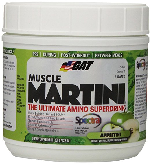 GAT Muscle Martini, The Ultimate Amino Super Drink with 30 Fruit and Vegetable Extracts, Appletini, 360 Gram