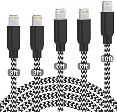 iPhone Charger, PLmuzsz [Apple MFi Certified] lightning Cable 5Pack[3/3/6/6/10ft] Nylon Braided Fast Charging Compatible iPhone 12Pro Max/11Pro Max/Xs Max/XR/8/8Plus/7/7Plus/6S/6S Plus/SE/iPadand More