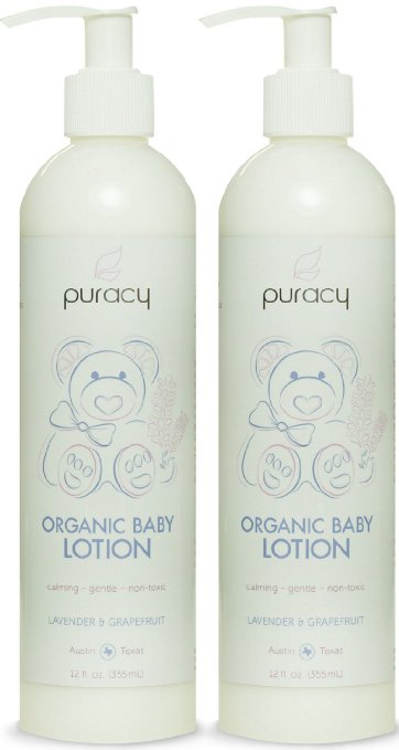 Puracy Organic Calming Baby Lotion - Developed by Doctors for All Skin Types - Natural Lightweight Moisturizer - Hypoallergenic, Non-Toxic, Nourishing - Lavender & Grapefruit - 12 Oz (Pack of 2)