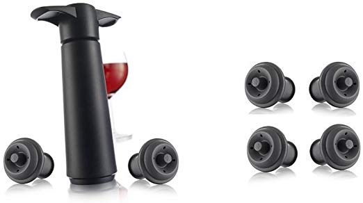 Vacu Vin Wine Saver Pump, Black with 6 Vacuum Bottle Stoppers