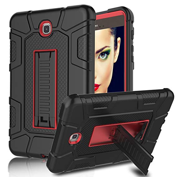 Galaxy Tab A 8.0 (2015) Case, Elegant Choise Three Layer Heavy Duty Full Body Armor Rugged Defender Protective Case Cover with Kickstand for Samsung Galaxy Tab A 8.0 inch / T350NZ / T350 (Red/Black)