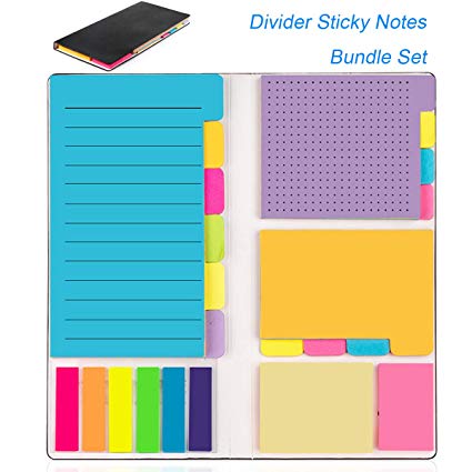 Sticky Notes Colored Divider Self-Stick Notes Set by LE PA (402pcs), Prioritize with Color Coding - 60 Ruled Lined (3.8x5.9), 48 Dotted (3x3.8), 48 Blank(2.6x3.8), 48 Orange&Pink,150 Index Tabs,Black