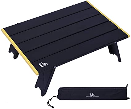 iClimb Ultralight Compact Mini Beach Picnic Folding Table with Carry Bag, Two Size (Black - S)