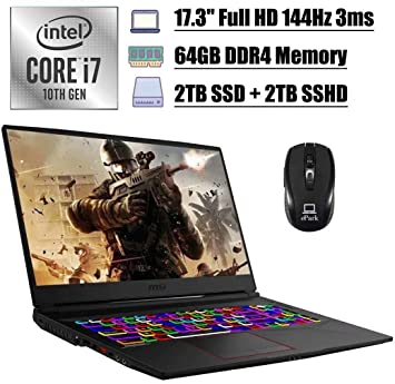 2021 Flagship MSI GE75 Raider 17 Gaming Laptop 17.3" FHD IPS 144Hz 10th Gen Intel Hexa-Core i7-10750H 64GB DDR4 2TB SSD 2TB HDD GeForce RTX 2070 8GB RGB Backlit Webcam Win 10   iCarp Wireless Mouse