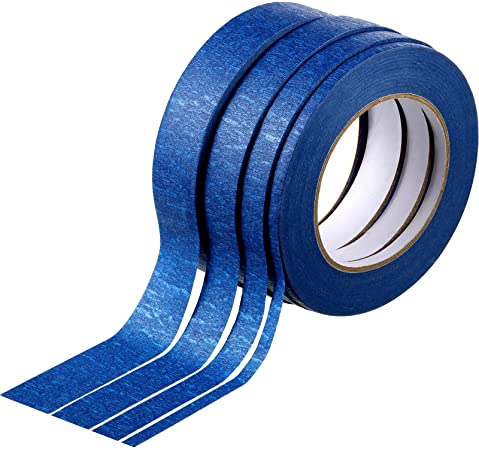 4 Pieces Blue Masking Tapes in 1/4 Inch,1/2 Inch, 3/4 Inch,1 Inch x 60 Yard Painters Tape Easy Removal Tape Edge Finishing Tape Thin Wall Trim Tape for Painting Labeling Packing Art Craft Supplies