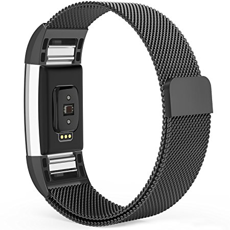 Fitbit Charge 2 Bands Milanese Mesh Loop with Magnetic Closure Wristband Straps Replacement Fitness Charge2 Bracelet Black Silver Rose Gold for Man Women Small Large Size