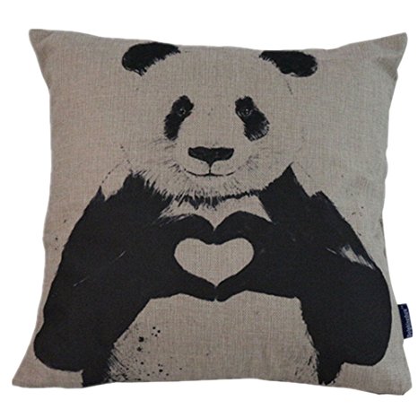 DolphineShow Printed Create of Life Animal Style Cotton Linen Square Panda Pattern Sofa Simple Decorative Pillow Cases Cushion Cover 18x18 Inches