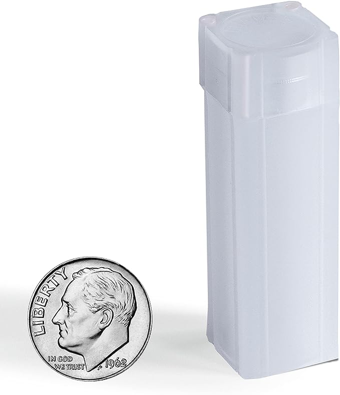 LIGHTHOUSE - Square Coin Tubes - Convenient Push Top, Virtually Unbreakable, Acid Free and Archival Quality - Coin Tubes for US Dimes, 10 Pack
