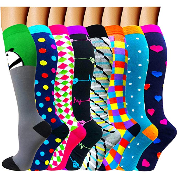 ACTINPUT Compression Socks (8 Pairs) for Women & Men 15-20mmHg - Best Medical,Running,Nursing,Hiking,Recovery & Flight Socks