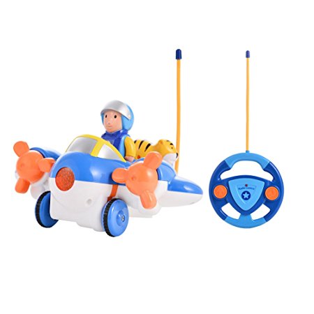 FunsLane Radio Control Cartoon Airplane Toy R/C Toy with Music and Light for Toddlers