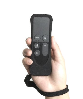 USBelieve Novel Anti-Slip Apple TV Remote Protective Cover Case with Wrist StrapRemote Loop for NEW Apple TV 4th generation Siri Remote Black