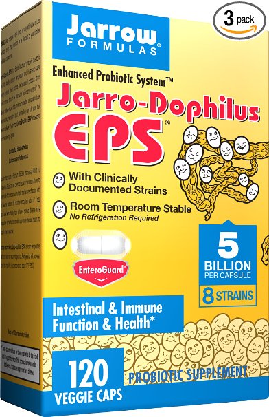 Jarrow Formulas Jarro-Dophilus EPS, Supports Intestinal Function and Health, 120 Veggie Capsules (Cool Ship, Pack Of 3)