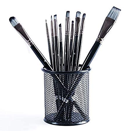 Cooptop 10 Pcs High-end Artist Paint Brush Set with Nylon Hair Tips, Suitable for Watercolor, Oil, Acrylic, Gouache, Etc.