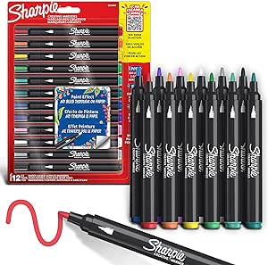 Sharpie Creative Marker Acrylic Paint Pens, Water-Based Paint Markers, No-Bleed Ink Writes on Most Surfaces, Bullet Tip, Assorted Colours, 12 Count