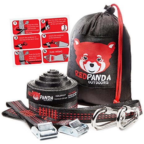 #1 Hammock Straps by RED PANDA Outdoors – Top Quality Suspension System Combined 25 Ft Long with 2 Heavy Duty Cam Buckles & Steel Locking Carabiners - THE MOST DURABLE TREE STRAPS FOR HAMMOCK HANGING
