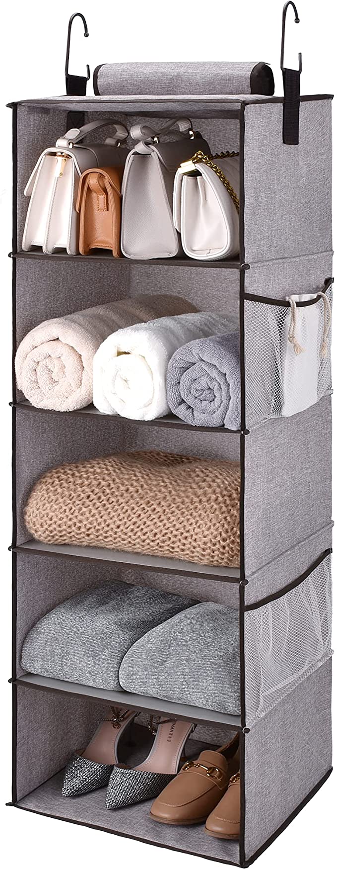 StorageWorks 6-Shelf Hanging Closet Organizers (15”W x 13”D x 42.5”H, Mixing of Brown and Gray)