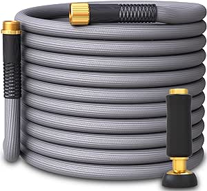 TITAN Garden Hose | Flexible, Lightweight, Kink-Free & Durable Hybrid Water Hose with Heavy Duty Brass Connectors & High-Pressure Jet Nozzle (100FT x 5/8”)