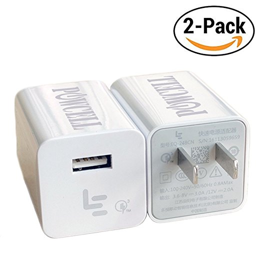 Quick Charge 3.0 (2.0 Compatible), POWCELL 24W USB Wall Charger for Galaxy S8/S8 Plus/S7/Edge/Plus, Note 8/5, LG V30  V20, Asus, One , Sony Xperia XZ1 Premium RAZER Phone and More (2 Pack White)