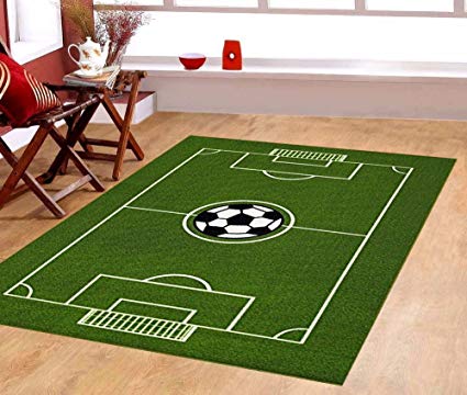 Furnish my Place 685 Solid Rectangle 4X6 Soccer Ground Kids Area Rug, 4'5" x6'9, Green