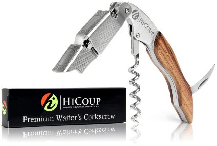 Waiters Corkscrew by HiCoup - Premium Rosewood All-in-one Corkscrew Bottle Opener and Foil Cutter