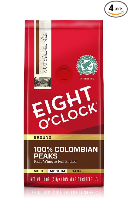 Eight O'Clock Colombian Peaks Ground Coffee, 11-Ounce Bags (Pack of 4)