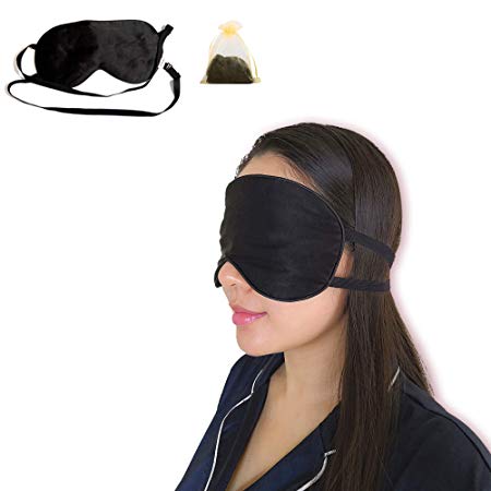 HUBOO Sleep Mask Soft Natural Silk Eye Mask for Sleeping Blindfold Eye Covers with Double Adjustable Strap for Men and Women - Black