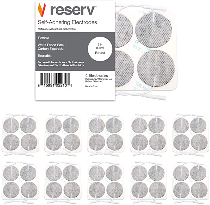 reserv 2" Round Premium Re-Usable Self Adhesive Electrode Pads for TENS/EMS Unit, Fabric Backed Pads with Premium Gel (White Cloth and Latex Free) (40 Electrodes)