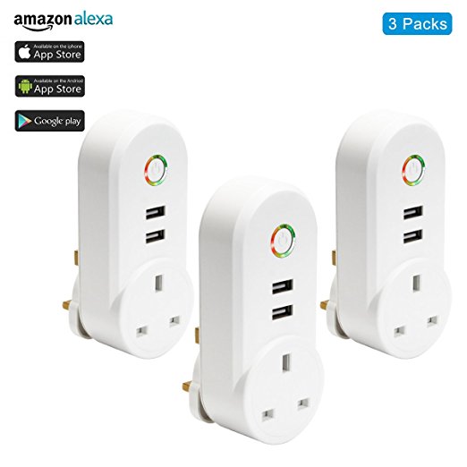 Alexa Wifi Smart Plug-BUTEFO Smart Socket Outlet Timer Power,Voice Control,Timing Scheduling Function,Control your Home Devices from Anywhere, Compatible with Amazon Alexa/Google Assistant(UK) (3 PCS)