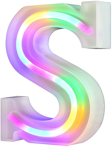 WARMTHOU Neon Letter Lights 26 Alphabet Letter Bar Sign Letter Signs for Wedding Christmas Birthday Partty Supplies,USB/Battery Powered Light Up Letters for Home Decoration-Colourful S