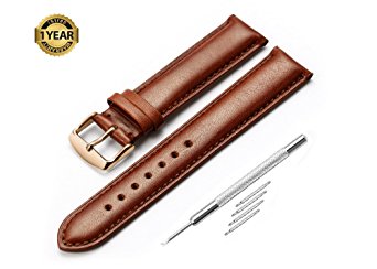 iStrap 18 19 20 21 22mm Genuine Calfskin Leather Watch Band Padded Strap Rose Golden Spring Bar Buckle Super Soft(Six Color Choose)