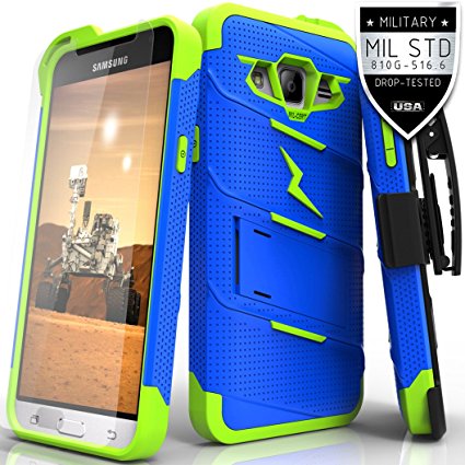 Samsung Galaxy J3 Case, Zizo [Bolt Series] w/ [Galaxy J3 Screen Protector] Kickstand [12 ft. Military Grade Drop Tested] Holster Belt Clip - Galaxy J3