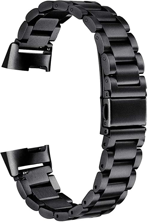 TenCloud Band Compatible with Fitbit Charge 4 Bands/Charge 3 Bands, Solid Stainless Steel Metal Replacement Watch Band Wrist Strap for Fitbit Charge 4 GPS Swim Smartwatch (Black)